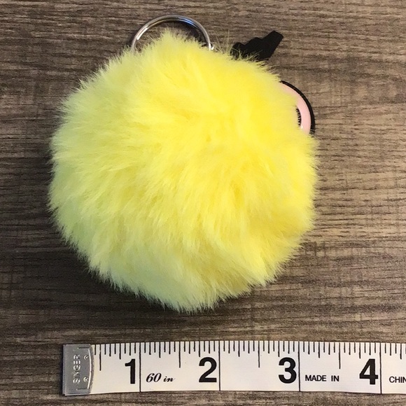 Yellow Fuzzy Ball Smiley Face Bag Charm Keychain - Picture 6 of 6